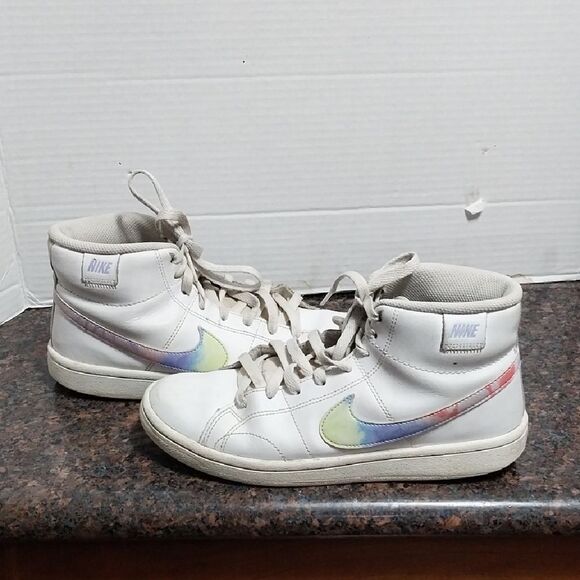 Nike White High-Top Sneakers with Iridescent Swoosh - Picture 2 of 6